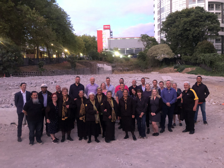 On-site at 139 Greys Ave in central Auckland celebrating a successful pre construction dawn blessing between  Ngāti Whātua Ōrākei, Kāinga Ora and our partners.